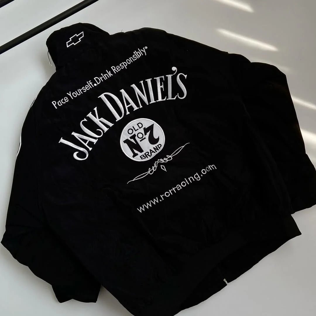 Jack Daniel’s Embroidered Racing Jacket – Vintage NASCAR Black Bomber I Wildbeast® - wildbeast