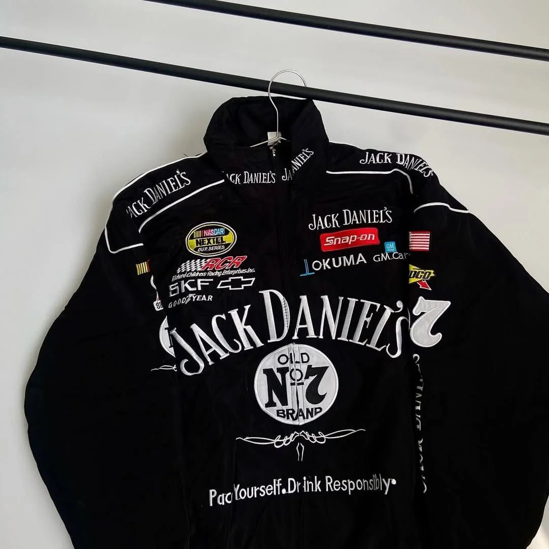 Jack Daniel’s Embroidered Racing Jacket – Vintage NASCAR Black Bomber I Wildbeast® - wildbeast