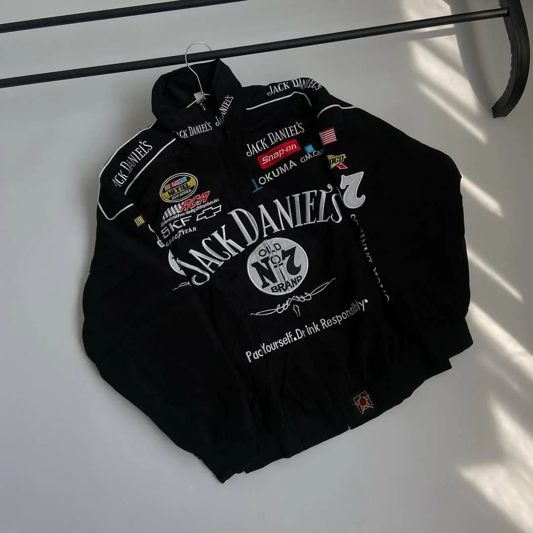 Jack Daniel’s Embroidered Racing Jacket – Vintage NASCAR Black Bomber I Wildbeast® - wildbeast