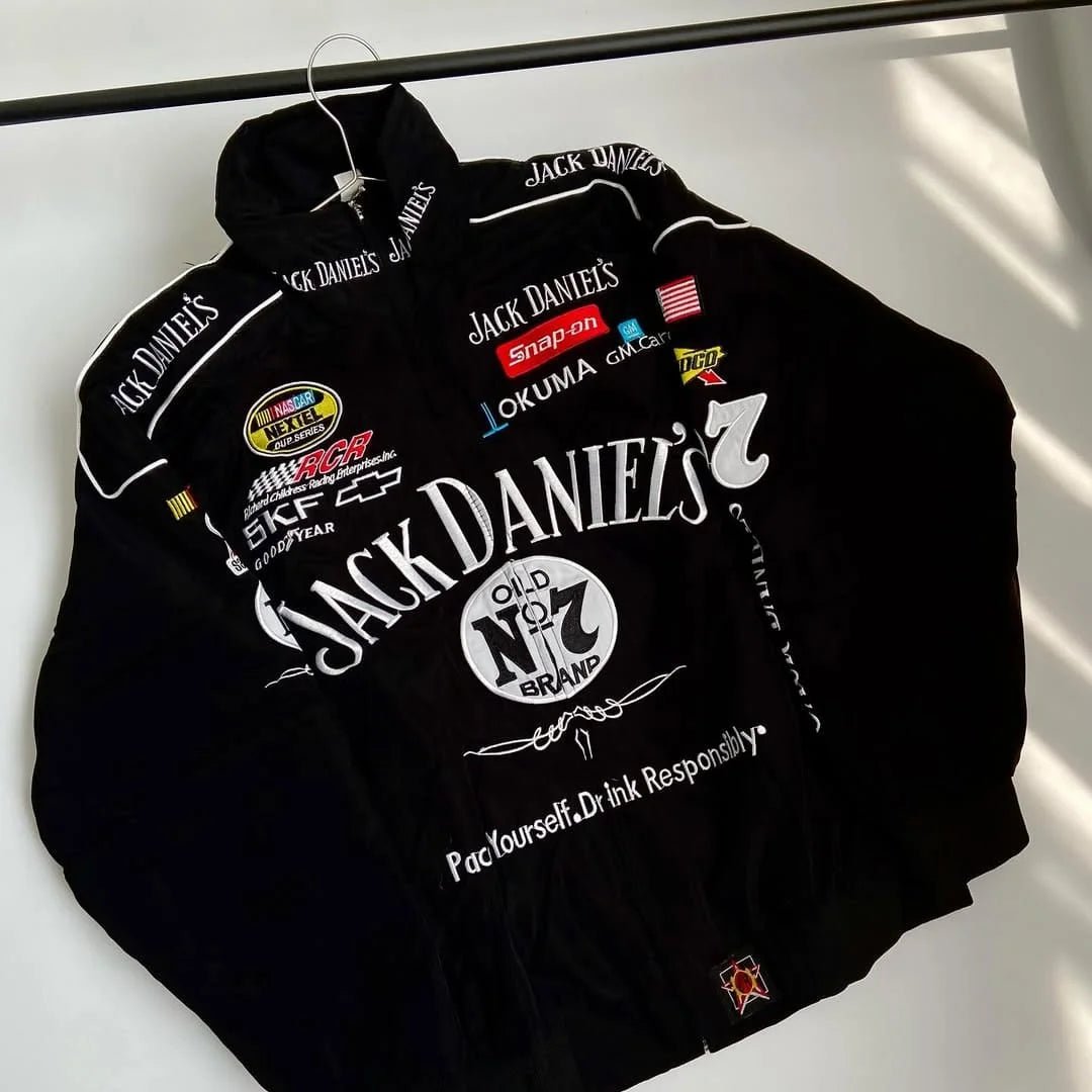 Jack Daniel’s Embroidered Racing Jacket – Vintage NASCAR Black Bomber I Wildbeast® - wildbeast