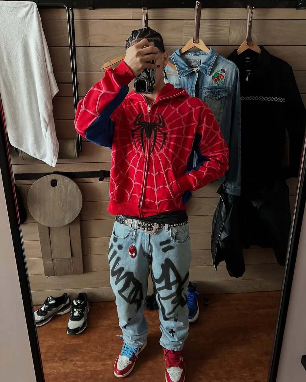 Spidey Society OG Red Zip - Up Jacket – Urban Streetwear with Superhero Swagger - wildbeast