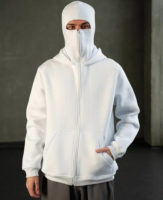 White Balaclava Zipper Hoodie by Wildbeast – Premium Streetwear for Men & Women